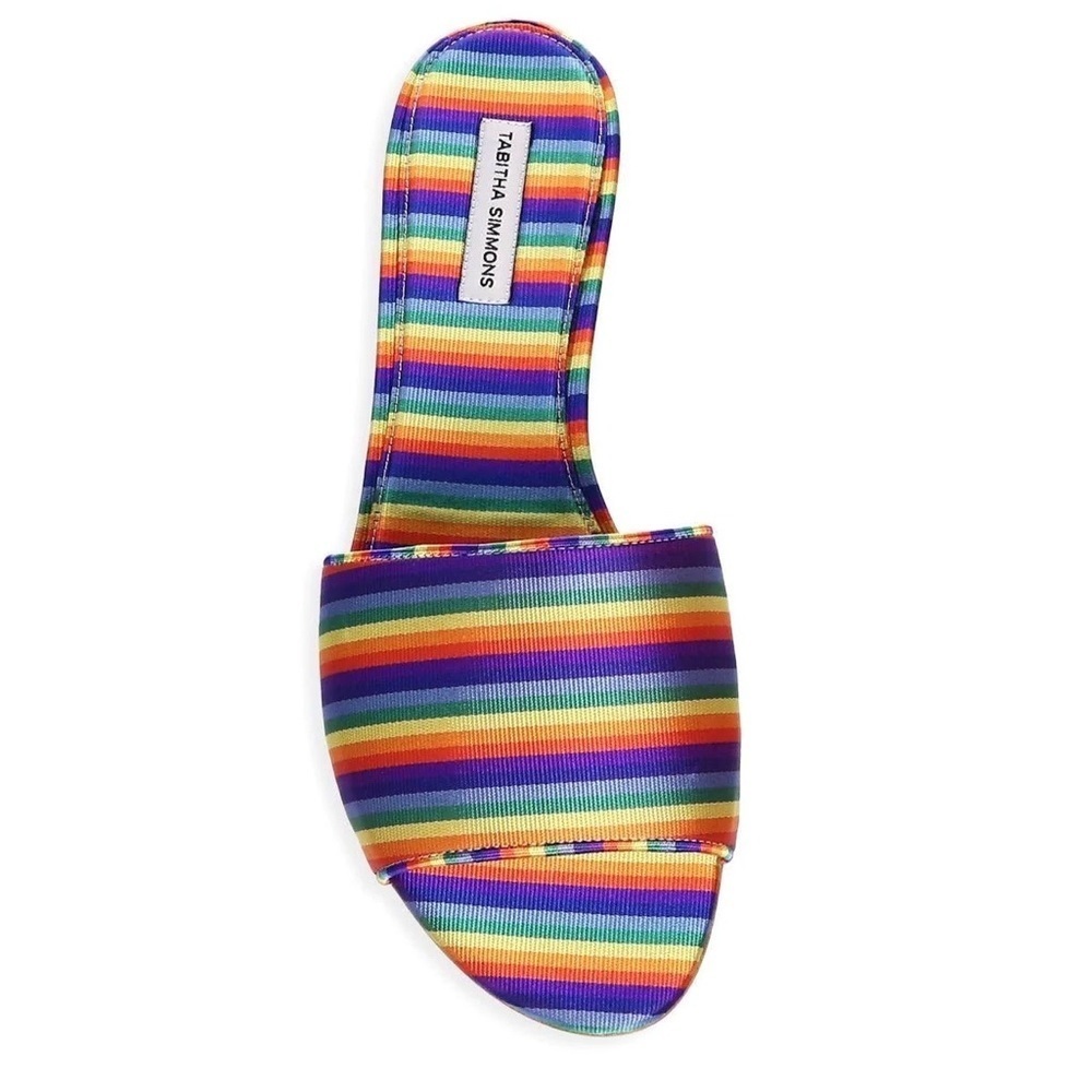 NWOT Tabitha Simmons Sprinkles Rainbow Stripe Slides Size 38